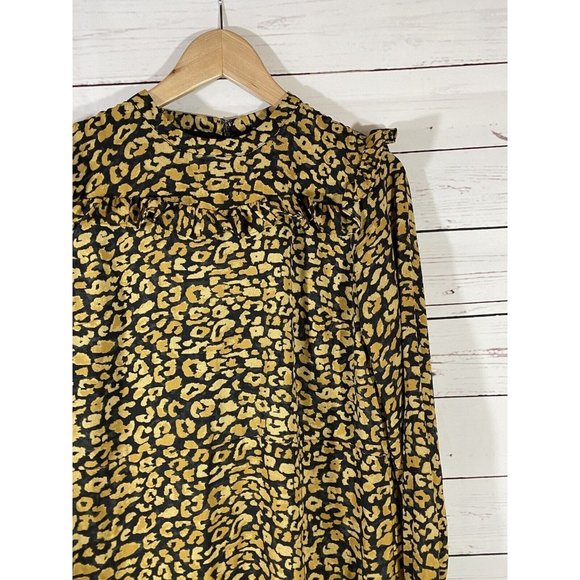 Who What Wear Womans Dress Size Medium Cheetah Ruffle Modest Cottagecore Spring - Picture 6 of 11